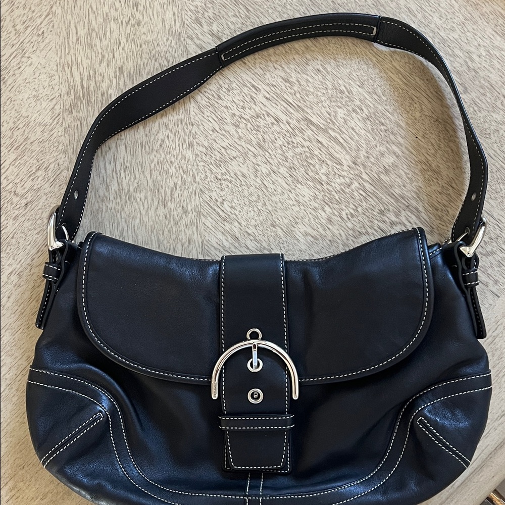 Coach Black Leather Shoulder Bag with Buckle